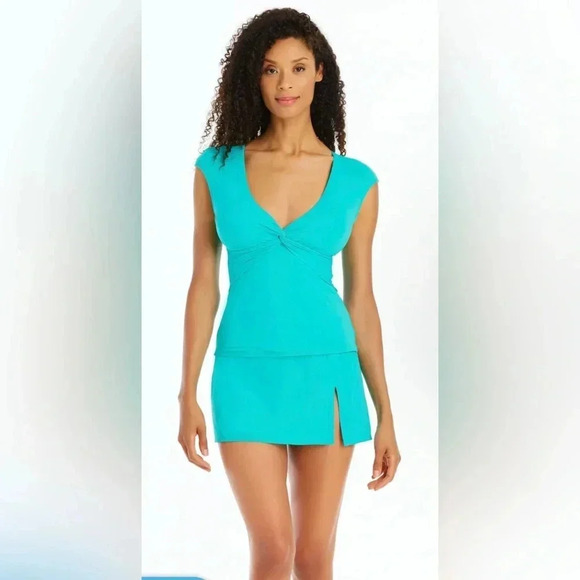 BLEU ROD BEATTIE LET'S GET TWISTED CAP SLEEVE TANKINI TOP AND SKIRTED BOTTOM - Picture 1 of 7